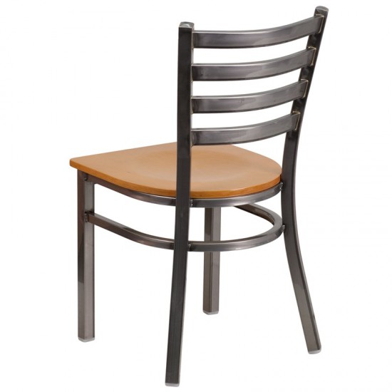 Clear Coated Ladder Back Metal Restaurant Chair - Natural Wood Seat