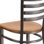 Clear Coated Ladder Back Metal Restaurant Chair - Natural Wood Seat