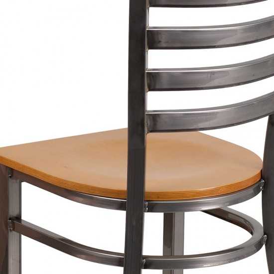 Clear Coated Ladder Back Metal Restaurant Chair - Natural Wood Seat