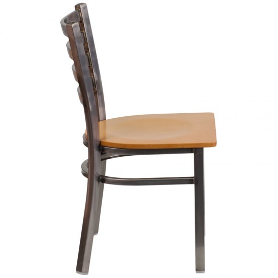 Clear Coated Ladder Back Metal Restaurant Chair - Natural Wood Seat