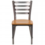 Clear Coated Ladder Back Metal Restaurant Chair - Natural Wood Seat