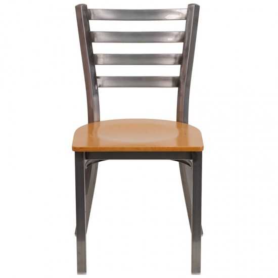 Clear Coated Ladder Back Metal Restaurant Chair - Natural Wood Seat