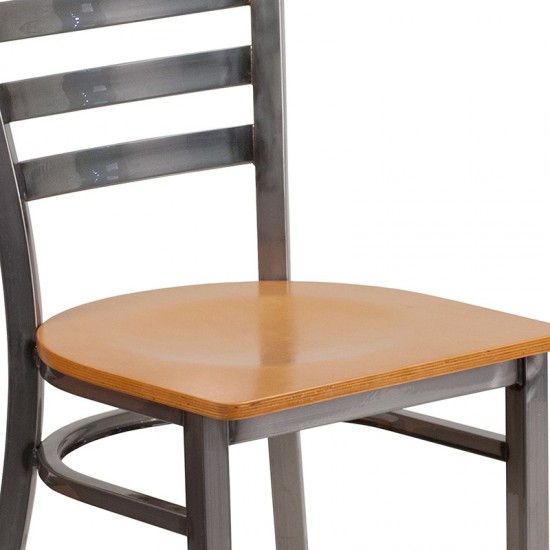 Clear Coated Ladder Back Metal Restaurant Chair - Natural Wood Seat