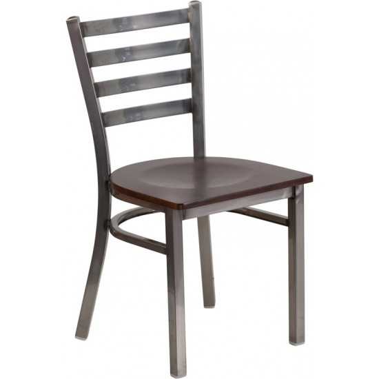 Clear Coated Ladder Back Metal Restaurant Chair - Walnut Wood Seat