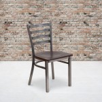 Clear Coated Ladder Back Metal Restaurant Chair - Walnut Wood Seat