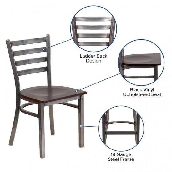 Clear Coated Ladder Back Metal Restaurant Chair - Walnut Wood Seat