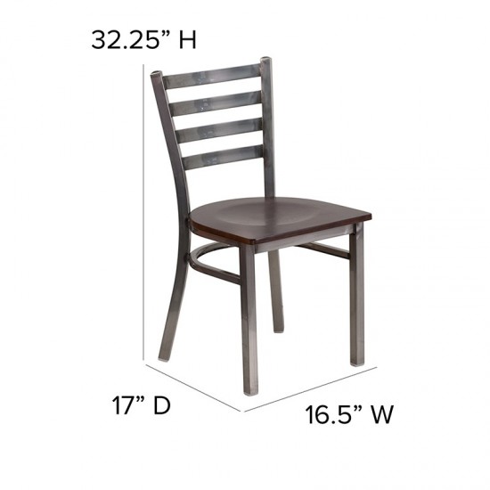 Clear Coated Ladder Back Metal Restaurant Chair - Walnut Wood Seat