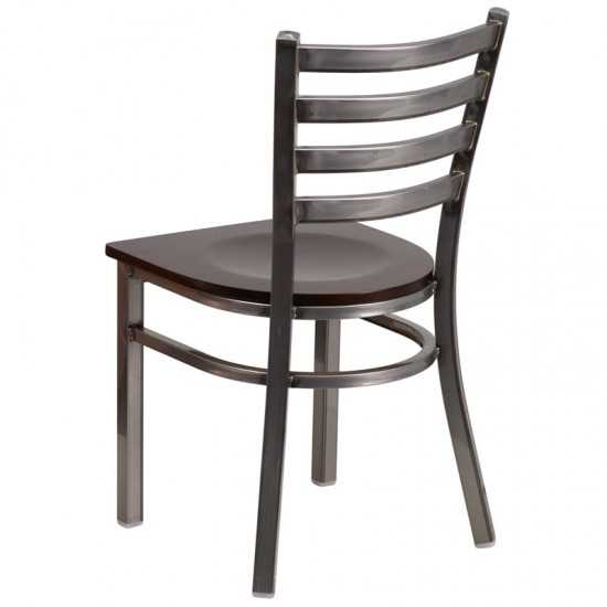 Clear Coated Ladder Back Metal Restaurant Chair - Walnut Wood Seat