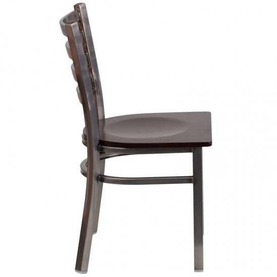 Clear Coated Ladder Back Metal Restaurant Chair - Walnut Wood Seat