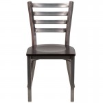 Clear Coated Ladder Back Metal Restaurant Chair - Walnut Wood Seat