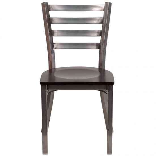 Clear Coated Ladder Back Metal Restaurant Chair - Walnut Wood Seat