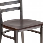 Clear Coated Ladder Back Metal Restaurant Chair - Walnut Wood Seat