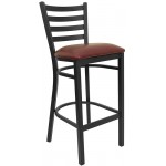 Black Ladder Back Metal Restaurant Barstool - Burgundy Vinyl Seat