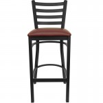 Black Ladder Back Metal Restaurant Barstool - Burgundy Vinyl Seat