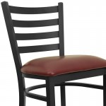 Black Ladder Back Metal Restaurant Barstool - Burgundy Vinyl Seat