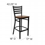 Black Ladder Back Metal Restaurant Barstool - Cherry Wood Seat