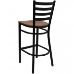 Black Ladder Back Metal Restaurant Barstool - Cherry Wood Seat