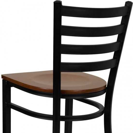 Black Ladder Back Metal Restaurant Barstool - Cherry Wood Seat