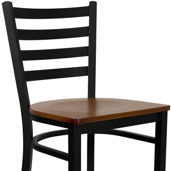 Black Ladder Back Metal Restaurant Barstool - Cherry Wood Seat