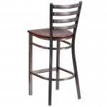 Clear Coated Ladder Back Metal Restaurant Barstool - Mahogany Wood Seat