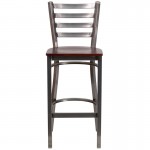 Clear Coated Ladder Back Metal Restaurant Barstool - Mahogany Wood Seat