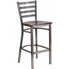 Clear Coated Ladder Back Metal Restaurant Barstool - Walnut Wood Seat