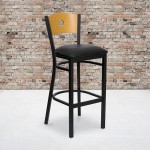 Black Circle Back Metal Restaurant Barstool - Natural Wood Back, Black Vinyl Seat