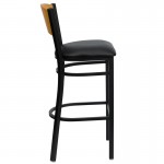 Black Circle Back Metal Restaurant Barstool - Natural Wood Back, Black Vinyl Seat