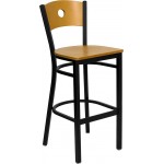 Black Circle Back Metal Restaurant Barstool - Natural Wood Back & Seat