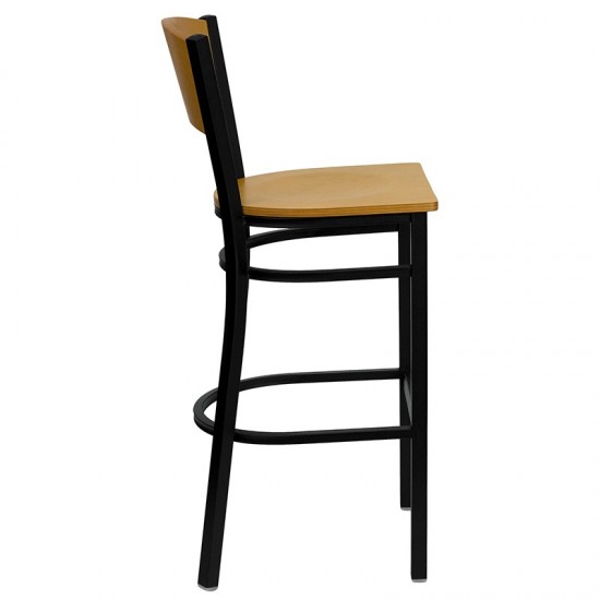 Black Circle Back Metal Restaurant Barstool - Natural Wood Back & Seat