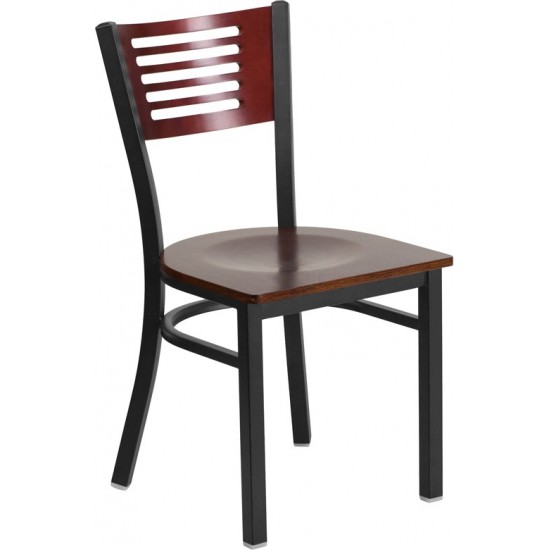 Black Slat Back Metal Restaurant Chair - Mahogany Wood Back & Seat