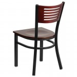 Black Slat Back Metal Restaurant Chair - Mahogany Wood Back & Seat