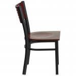 Black Slat Back Metal Restaurant Chair - Mahogany Wood Back & Seat