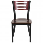 Black Slat Back Metal Restaurant Chair - Mahogany Wood Back & Seat