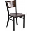 Black Slat Back Metal Restaurant Chair - Walnut Wood Back & Seat