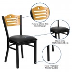 Black Slat Back Metal Restaurant Chair - Natural Wood Back, Black Vinyl Seat