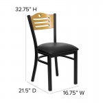 Black Slat Back Metal Restaurant Chair - Natural Wood Back, Black Vinyl Seat