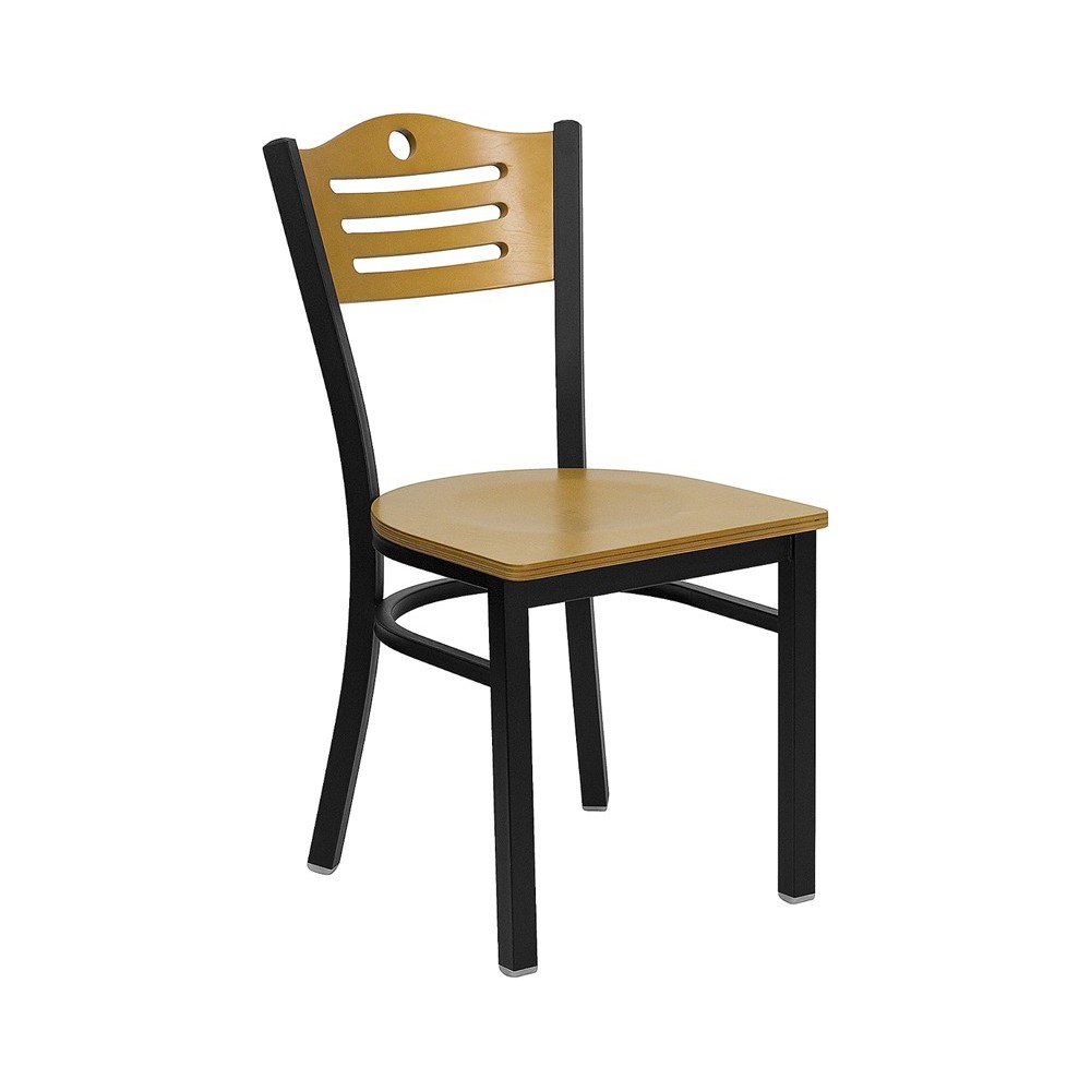 Black Slat Back Metal Restaurant Chair - Natural Wood Back & Seat Black Slat Back Metal Restaurant Chair - Natural Wood Back & Seat