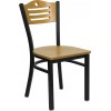 Black Slat Back Metal Restaurant Chair - Natural Wood Back & Seat