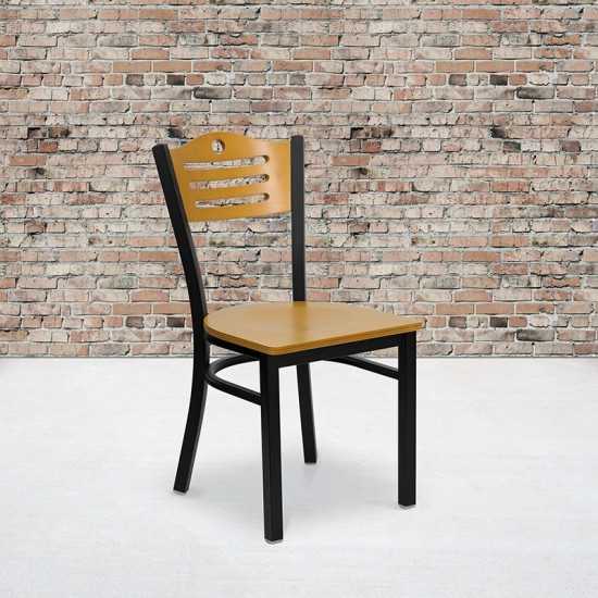 Black Slat Back Metal Restaurant Chair - Natural Wood Back & Seat