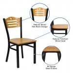 Black Slat Back Metal Restaurant Chair - Natural Wood Back & Seat