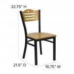 Black Slat Back Metal Restaurant Chair - Natural Wood Back & Seat
