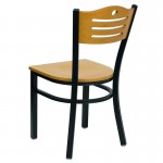 Black Slat Back Metal Restaurant Chair - Natural Wood Back & Seat