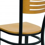 Black Slat Back Metal Restaurant Chair - Natural Wood Back & Seat