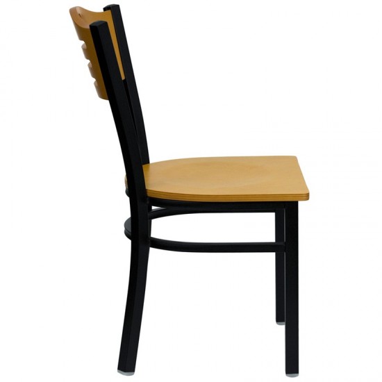 Black Slat Back Metal Restaurant Chair - Natural Wood Back & Seat