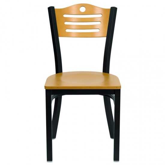 Black Slat Back Metal Restaurant Chair - Natural Wood Back & Seat