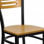 Black Slat Back Metal Restaurant Chair - Natural Wood Back & Seat