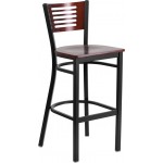 Black Slat Back Metal Restaurant Barstool - Mahogany Wood Back & Seat