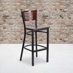 Black Slat Back Metal Restaurant Barstool - Mahogany Wood Back & Seat