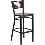 Black Slat Back Metal Restaurant Barstool - Walnut Wood Back & Seat